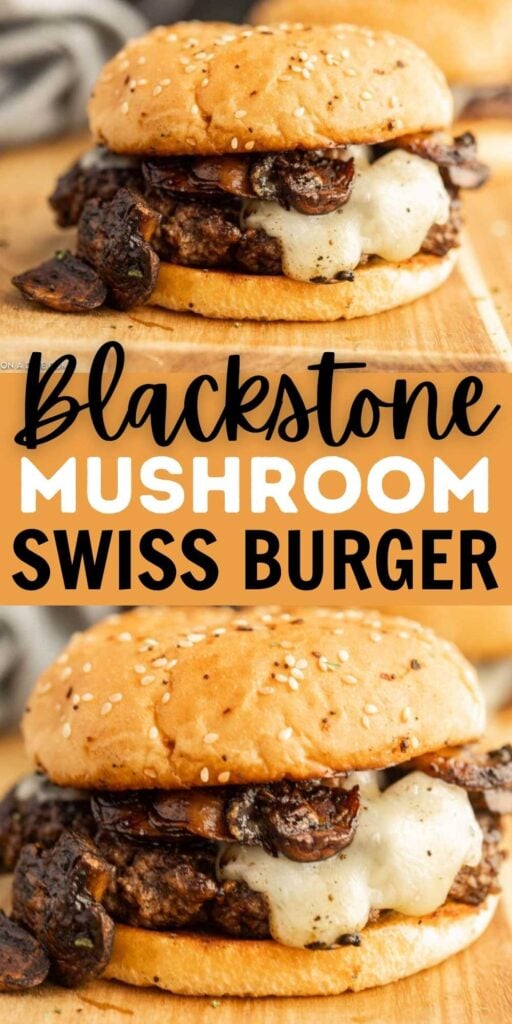 If you like Mushrooms then this Blackstone Mushroom Swiss Burger is for you. This mushroom burger is made with easy ingredients and is tasty. This burger is juicy, flavorful, and delicious. #grillonadime #mushroomswissburger #blackstonerecipes