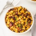 Bacon corn salad in a bowl.