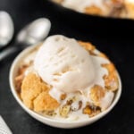 Peach Cobbler in a white bowl