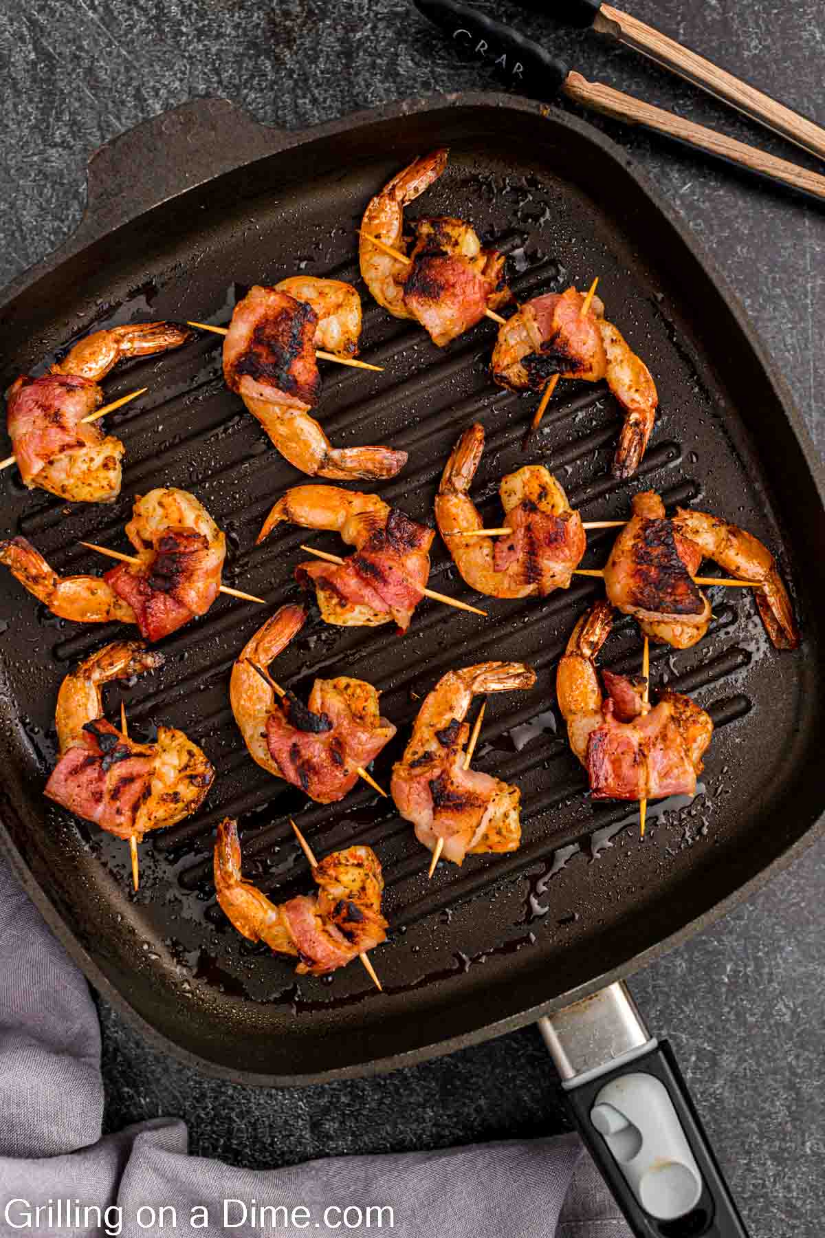 Grilled Bacon Wrapped Shrimp on a grill pan