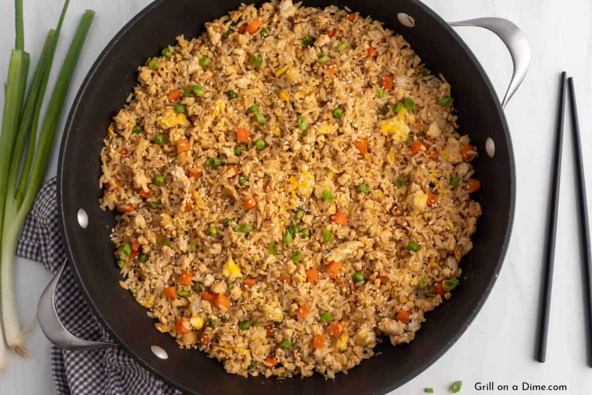 Chicken Fried Rice in a large cast iron skillet.