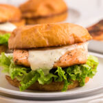 Salmon Sandwich with lettuce and topped with melted cheese