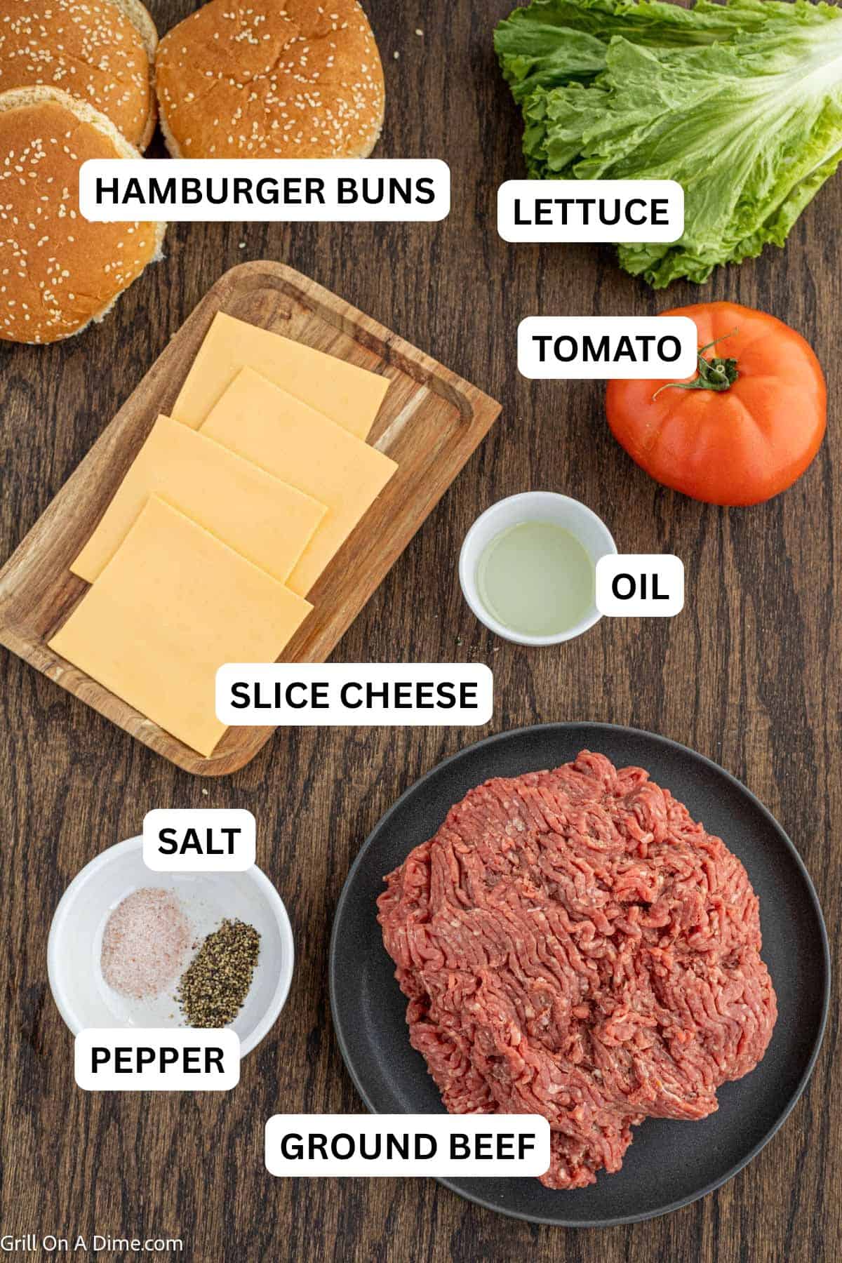 Ingredients needed to make the burger. 