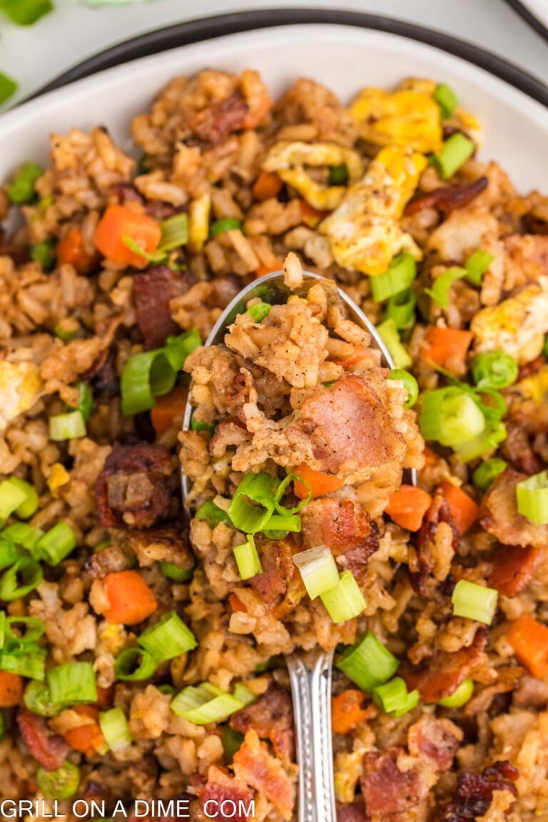 Beef Bacon Rice Blackstone Bacon Fried Rice - grillonadime.com