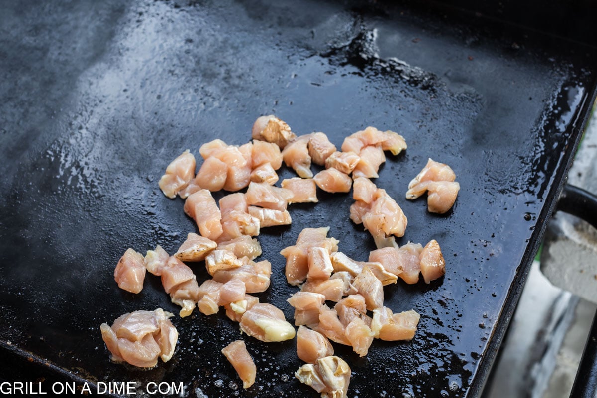 diced chicken on the blackstone griddle