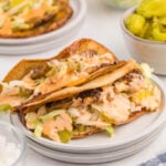 Smash Burger Tacos stacked on a plate