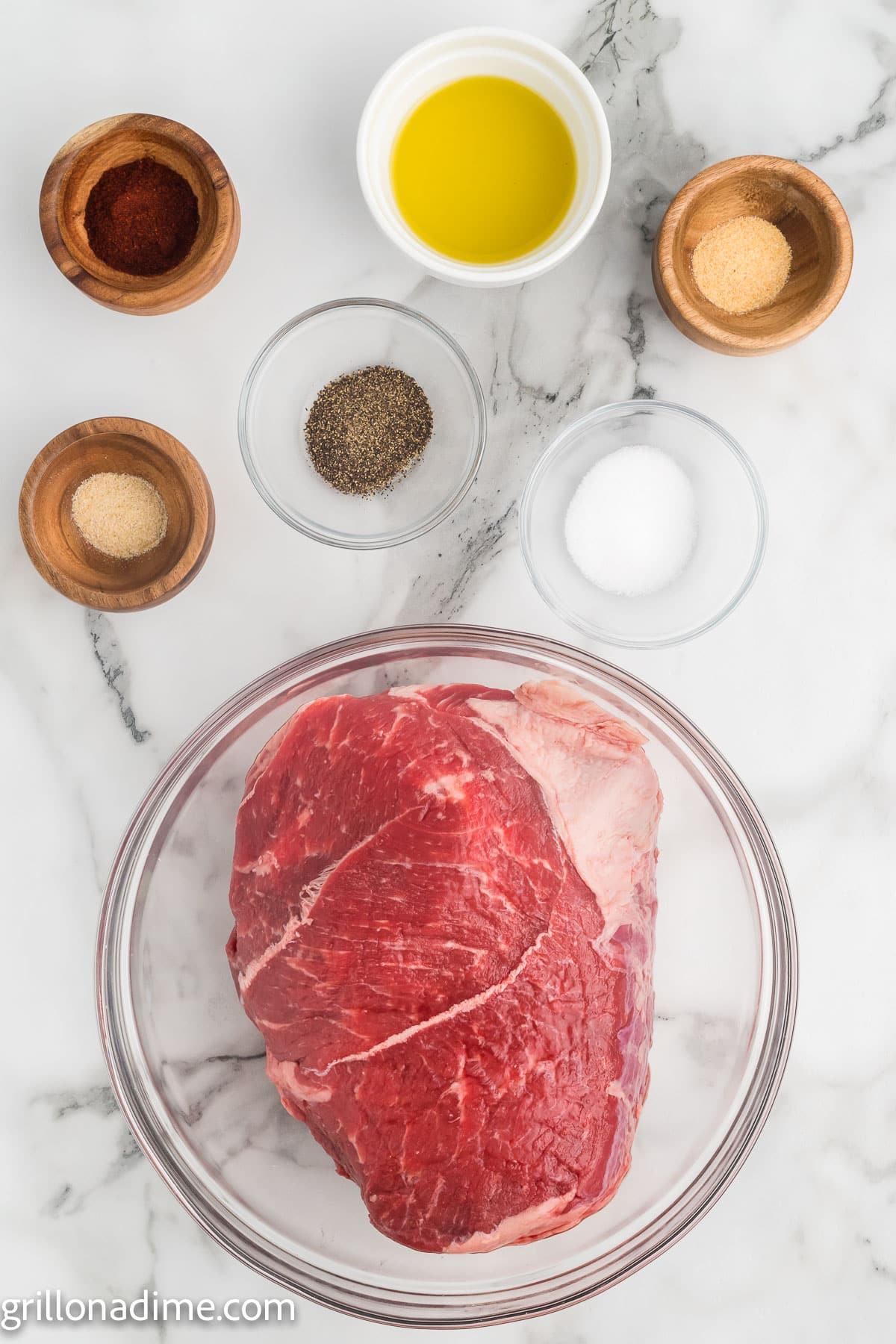 Ingredients - Beef Sirloin Tip, oil, smoked paprika, garlic powder, onion powder, salt, pepper