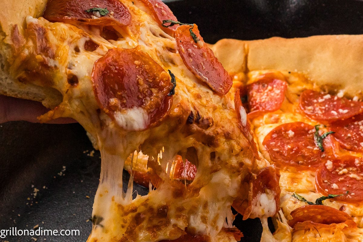 Cast Iron Pizza topped with pepperoni