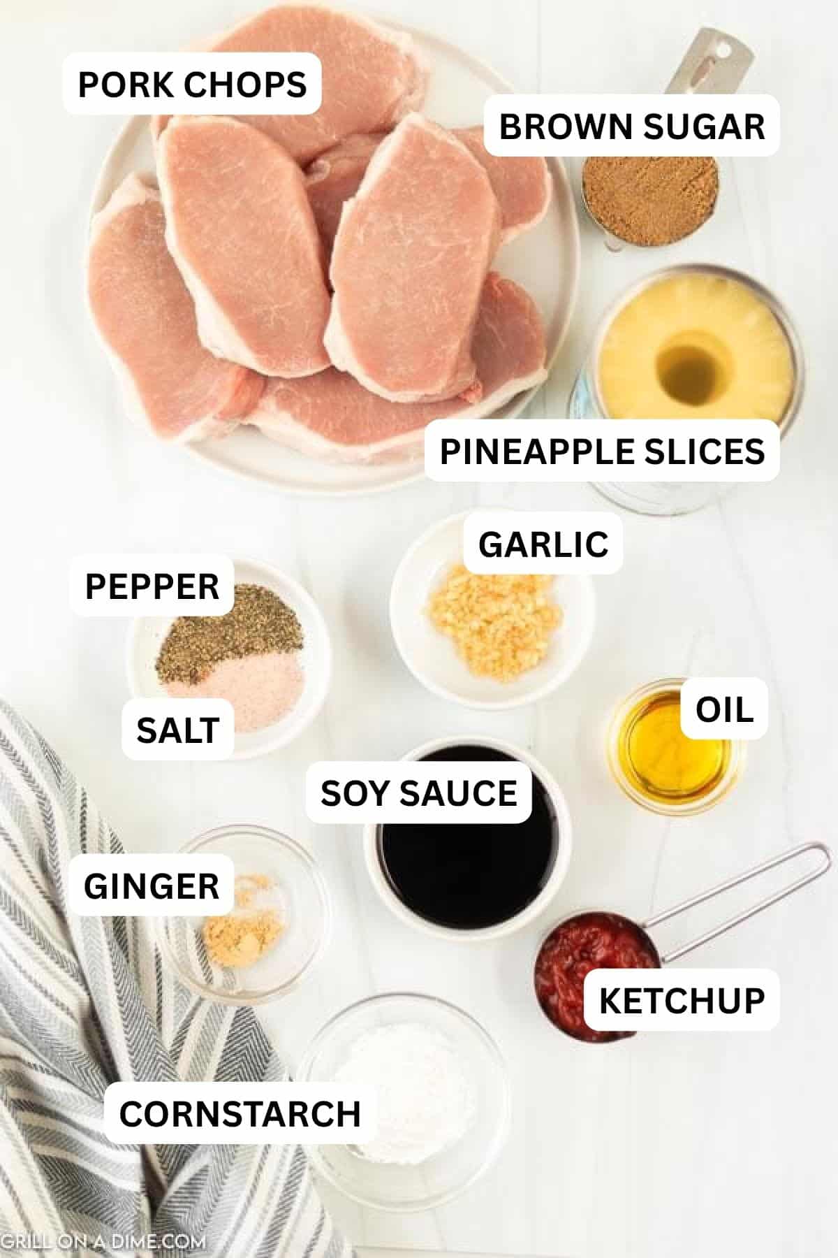 Ingredients need to make this recipe which include pork chops, brown sugar, pineapple rings, soy sauce and more. 