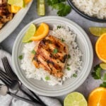 Chicken with lime and cilantro on rice.