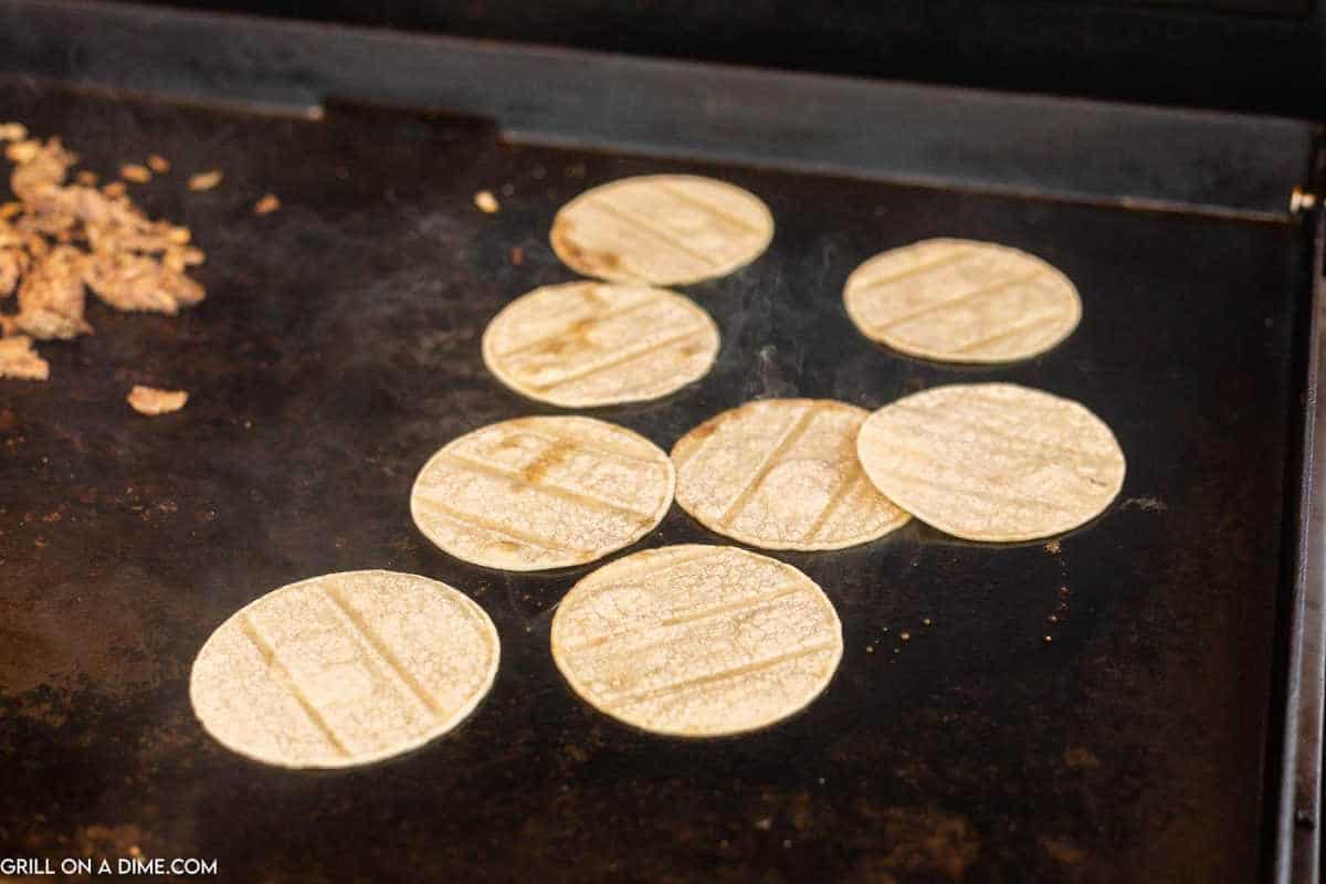 Corn tortillas on the Blackstone Griddle. 