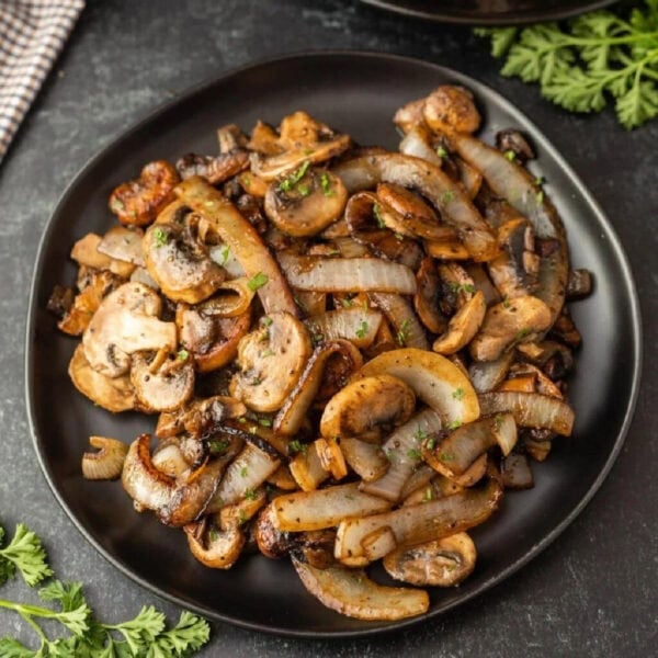 Sauteed mushrooms and onions on a plate