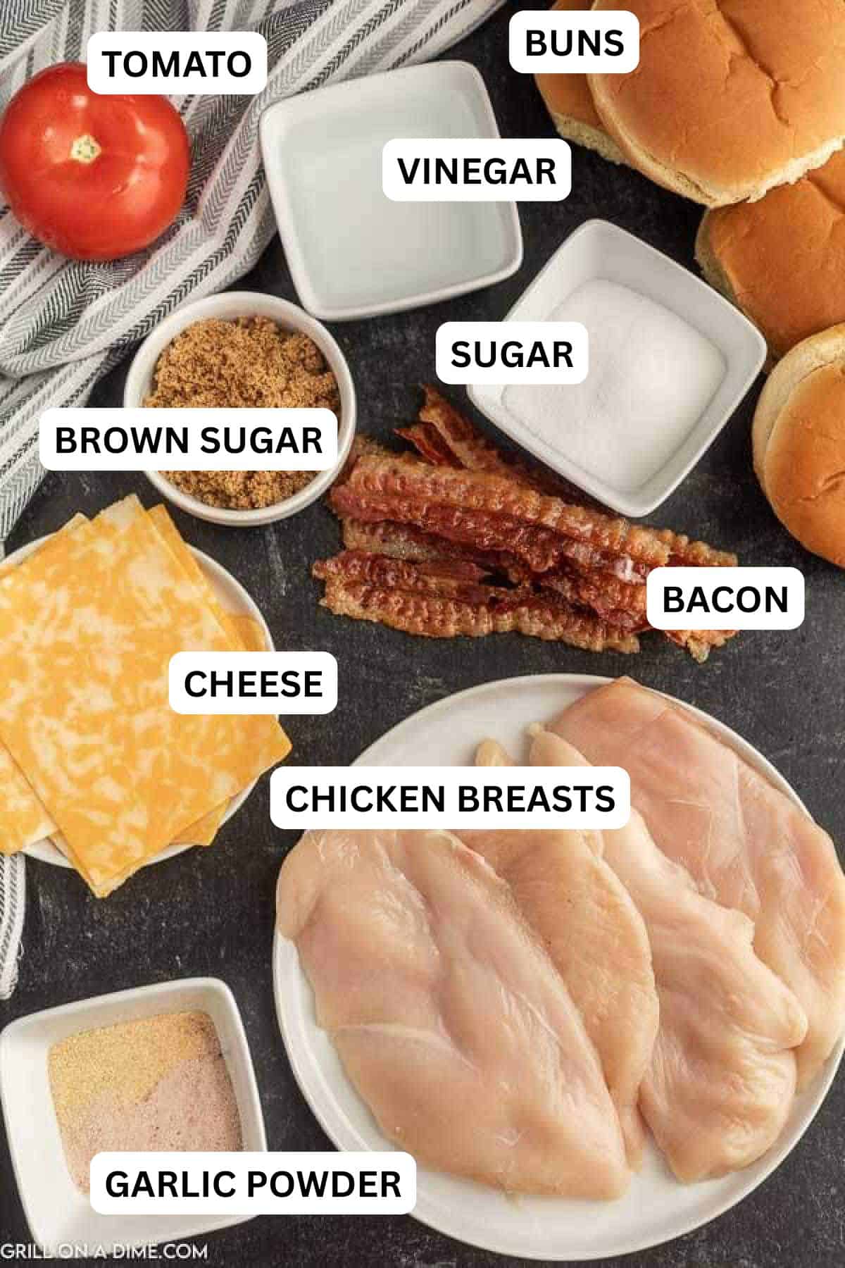 Ingredients need to make this recipe which includes chicken, slice cheese, bacon, brown sugar, and more. 