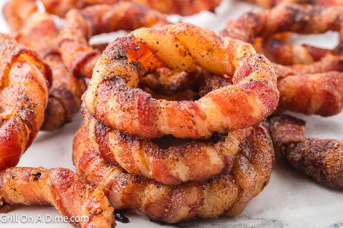 Bacon Wrapped Onion Rings Stacked