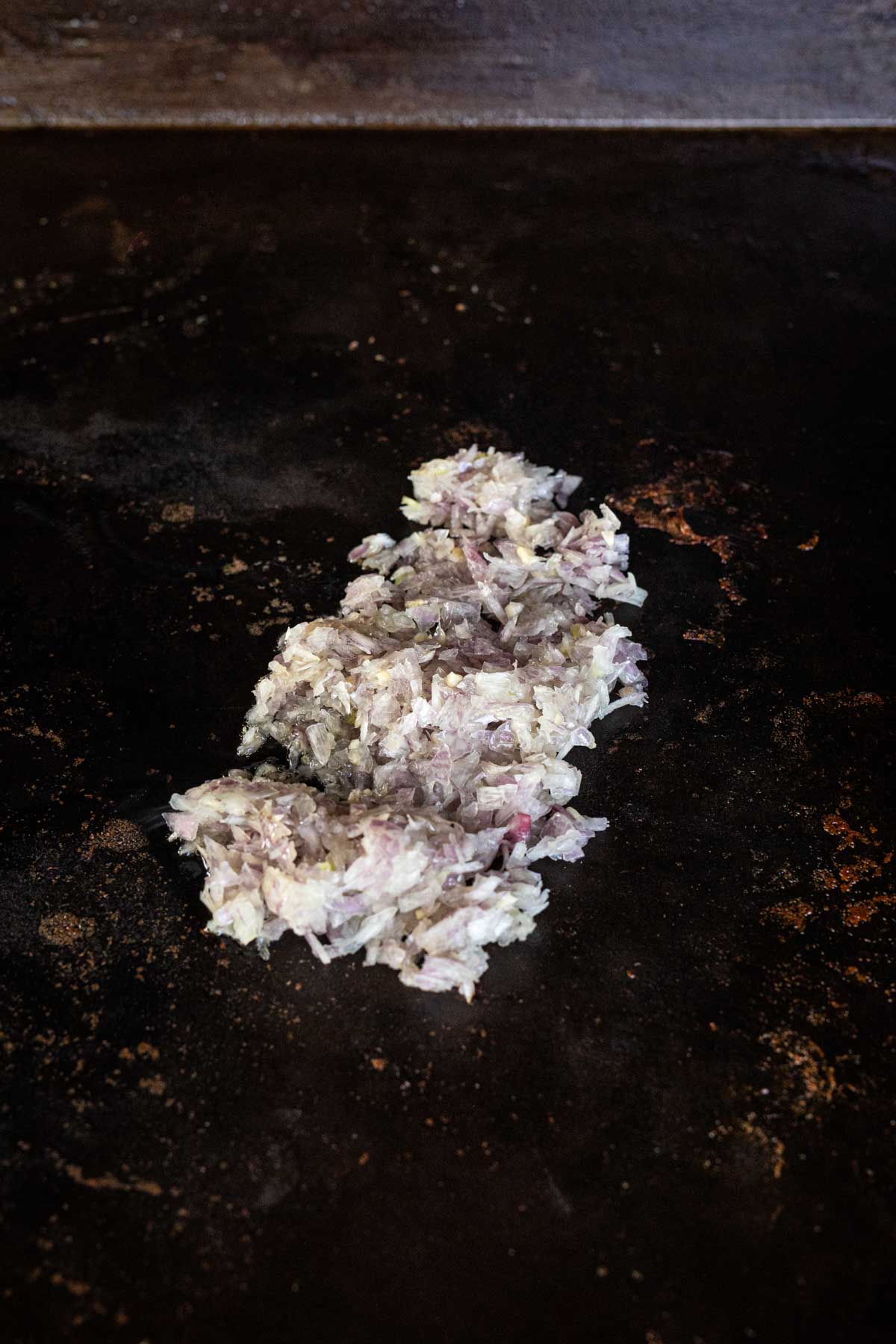 Cooking shallots on a Blackstone Griddle