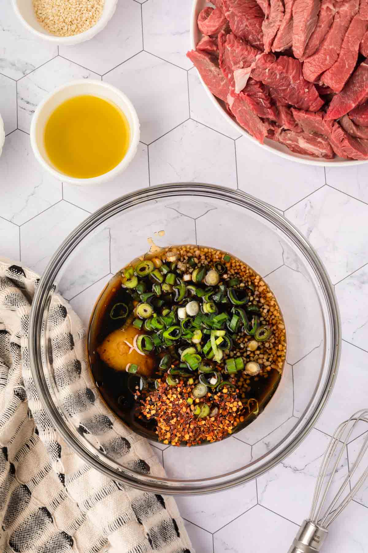 Combining the marinade ingredients in a bowl