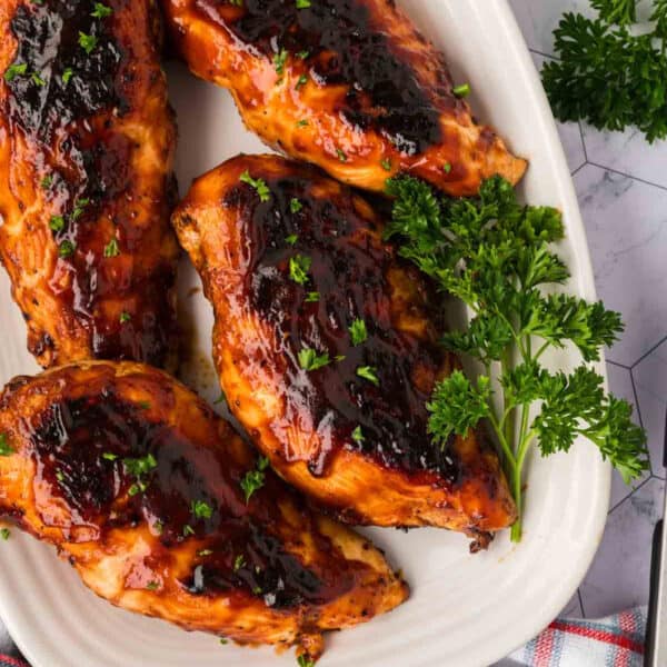 BBQ Chicken Breast on a white platter