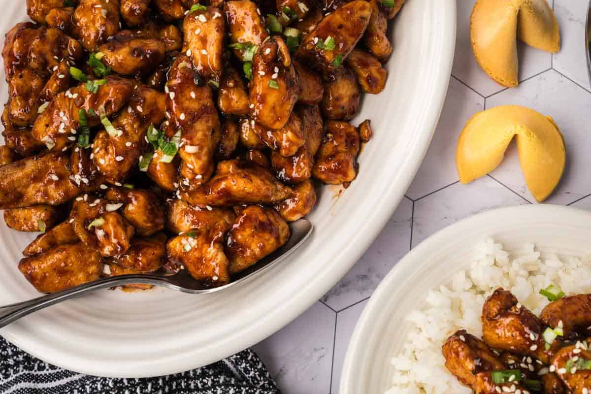 Orange Chicken on a white platter