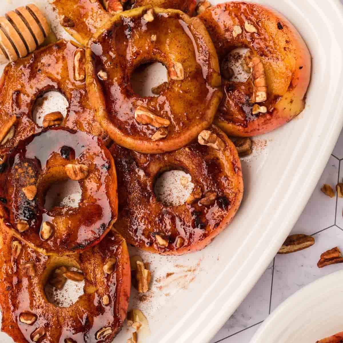 Slice Grilled Apples on a white plate