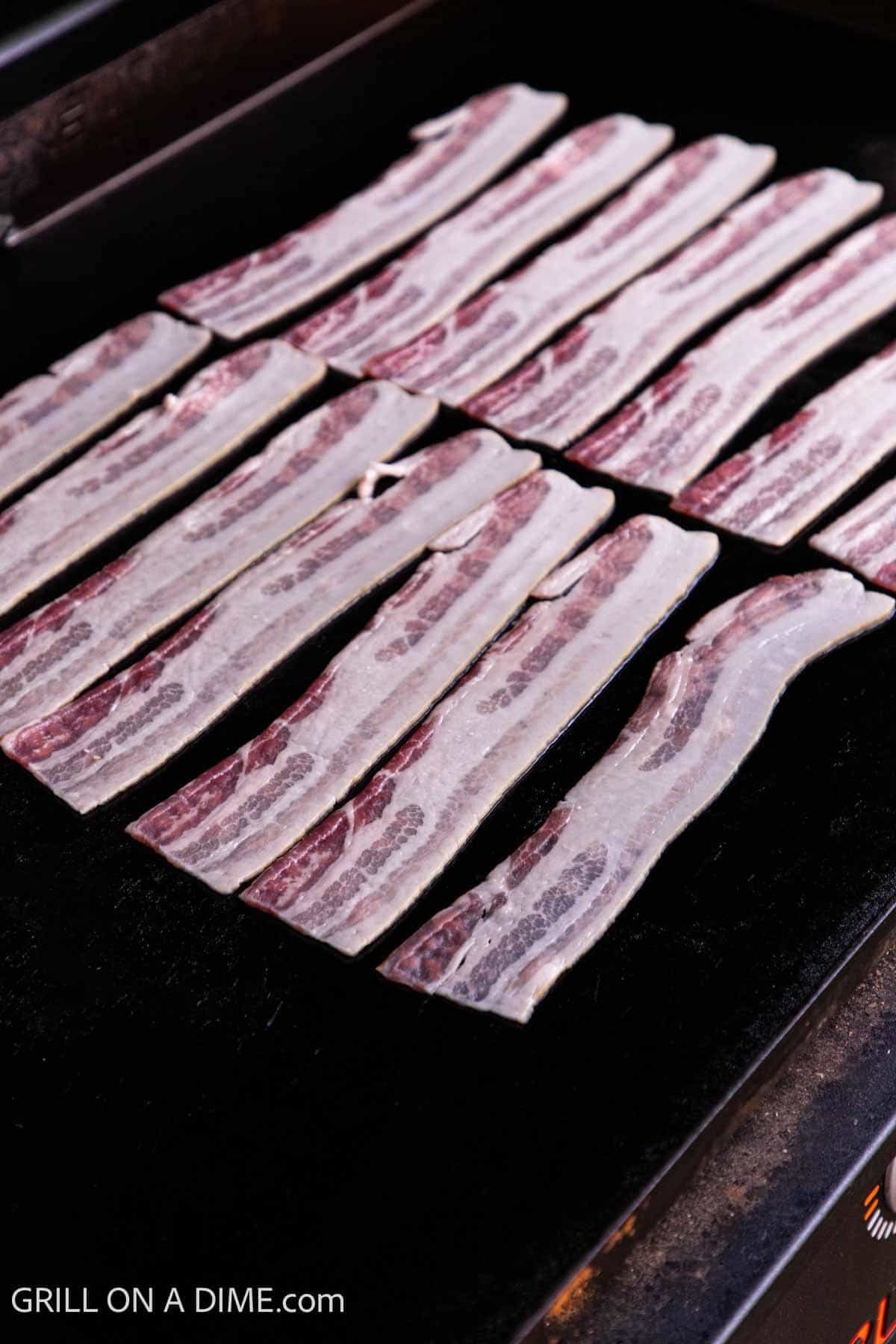 Bacon strips on the Blackstone Griddle. 