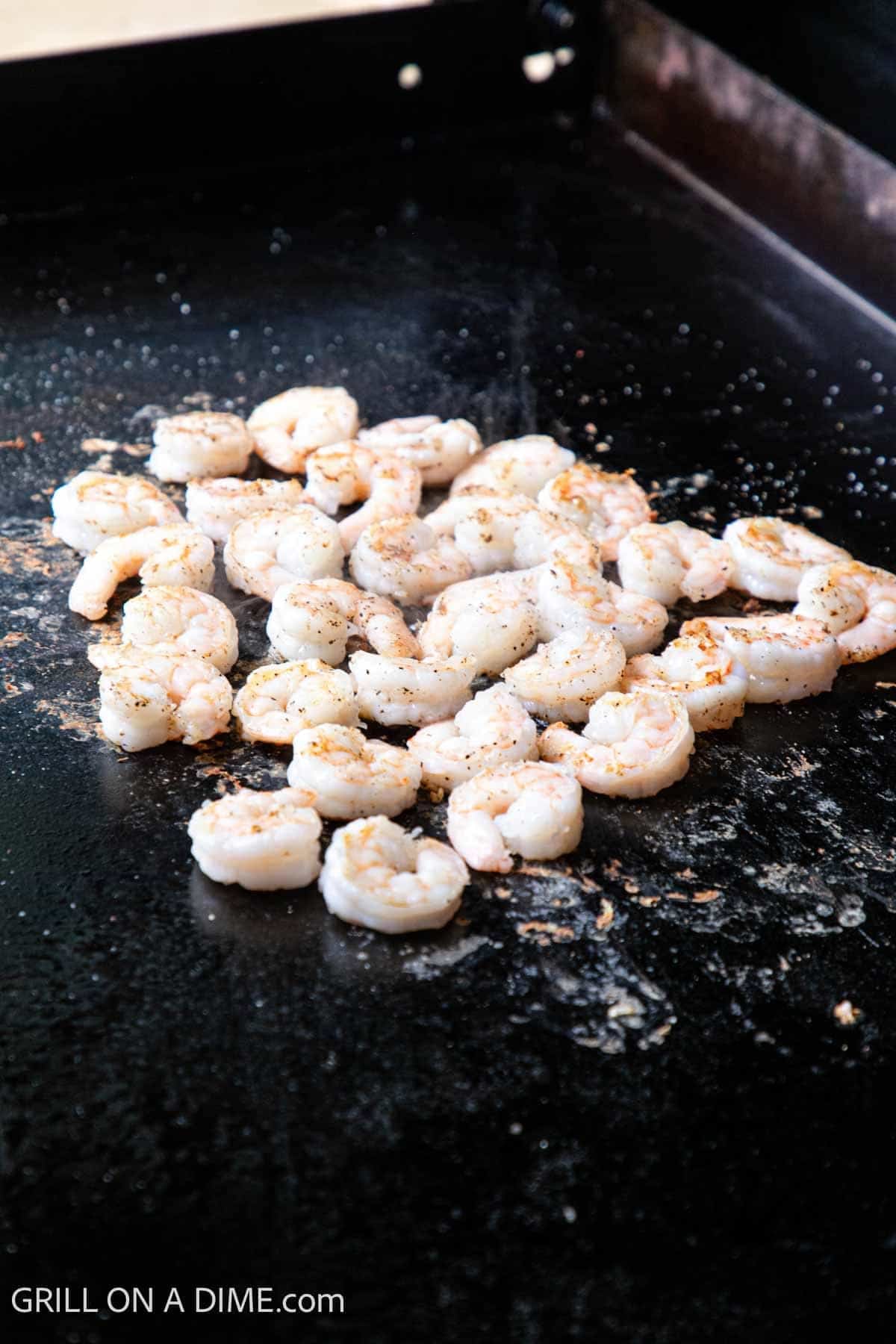 Shrimp cooking on the Blackstone griddle. 