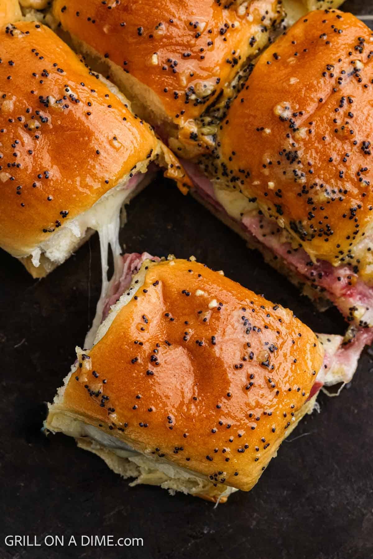 Ham and cheese sliders on the griddle. 